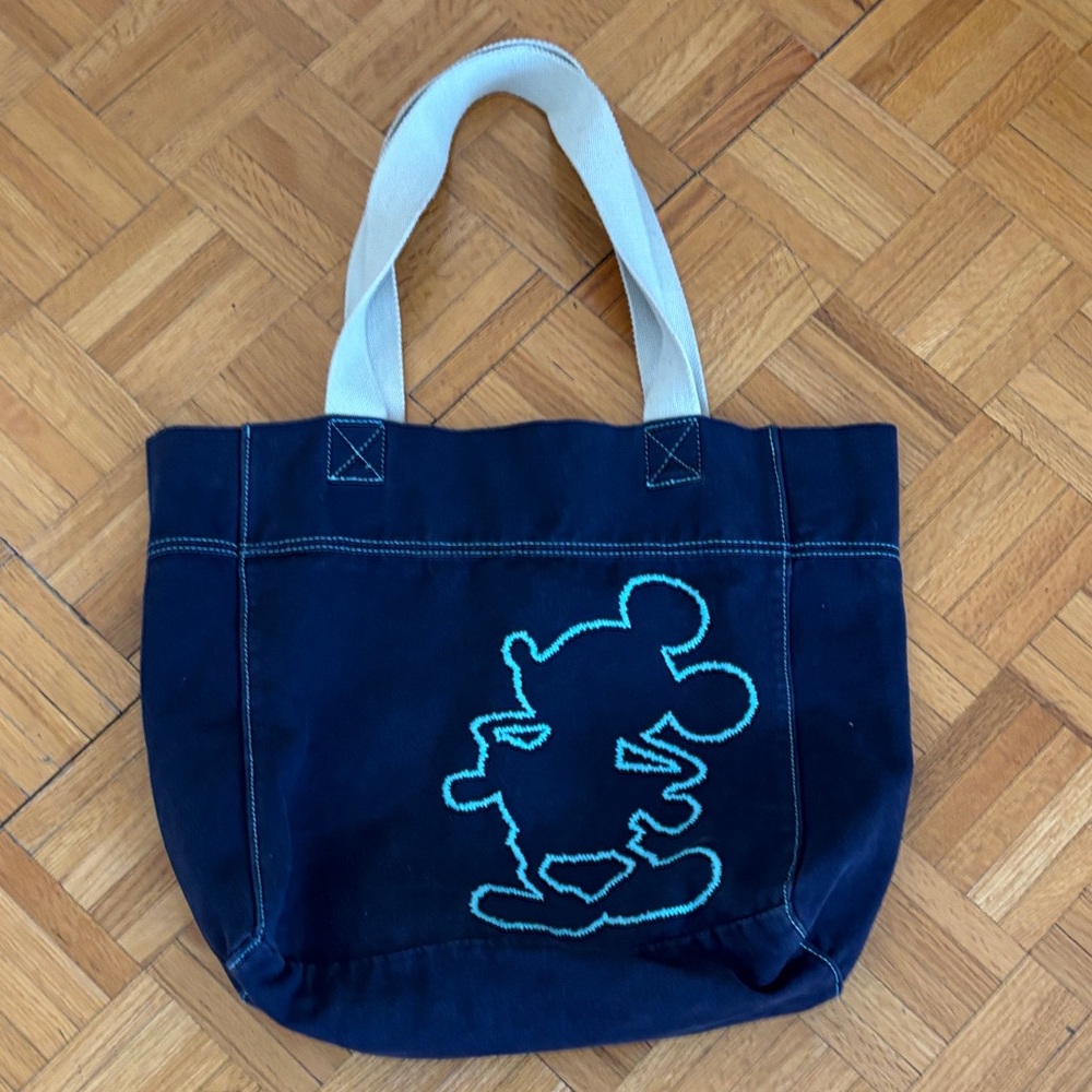 Navy Blue Tote Bag with White Handles